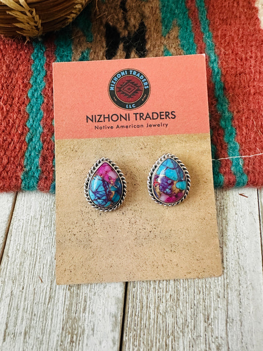 Handcrafted Pink Dream Mojave and Sterling Silver Teardrop Post Earrings