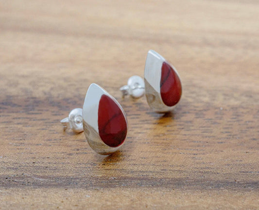 Red Jasper Inlay Teardrop Stud Earrings