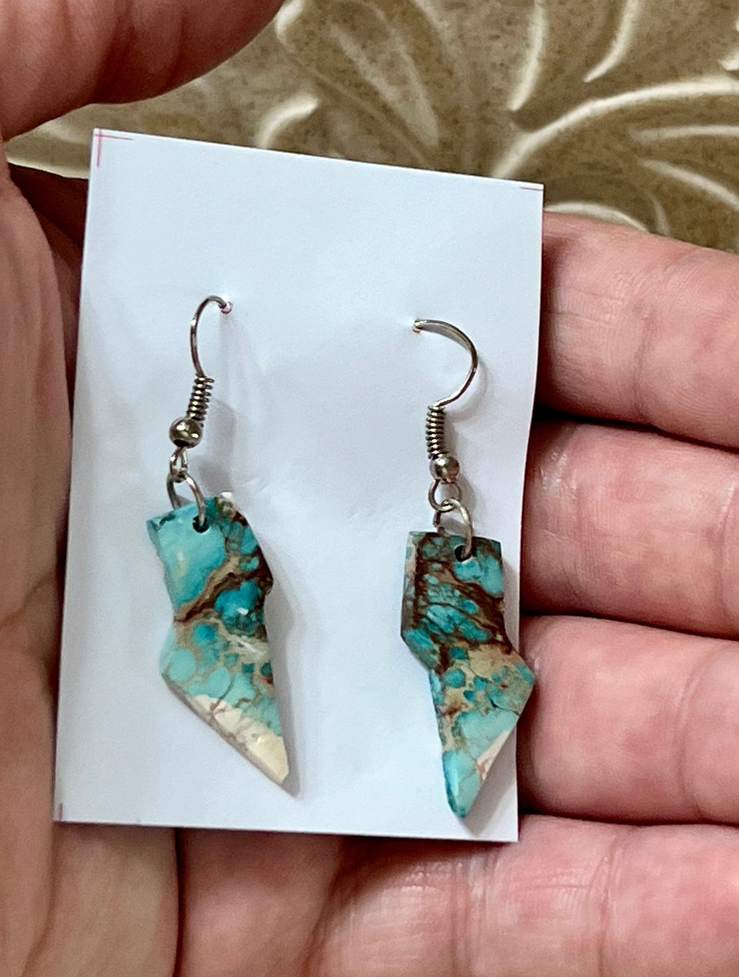 Handcrafted Turquoise & Sterling Silver Lightning Bolt Slab Earrings