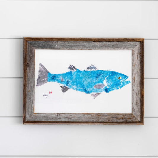 Coastal Art Blue Grey Striper Fish Ocean Artist Inspired