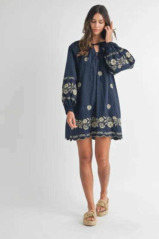Embroidered Long Sleeve Peasant Mini Dress For Women – Embroidered Mini Dress, Long Sleeve Peasant Dress, Bohemian Dress, Casual Peasant Dress, Timeless Elegance Dress