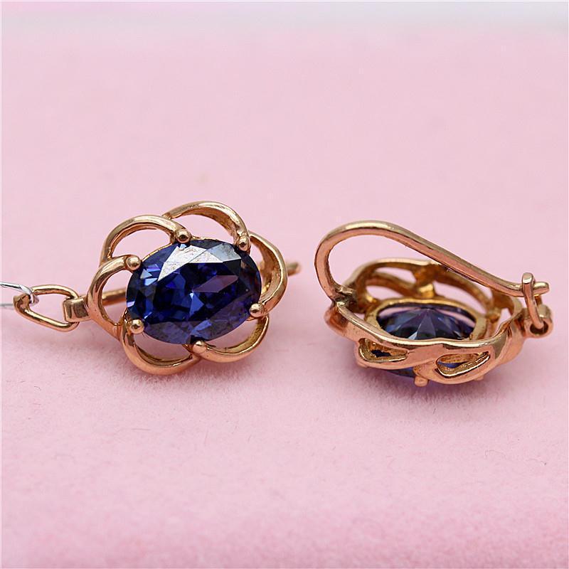 Inlaid Blue Stone Lace Purple Gold Earrings