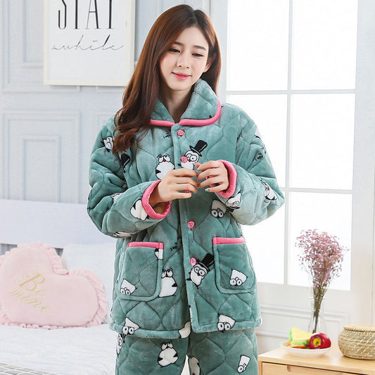 Women's Pajamas Winter Thickened Three Layers In Winter