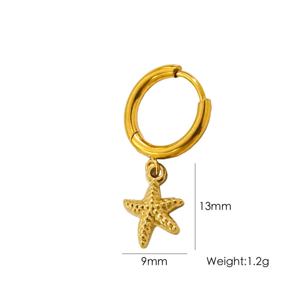 Single Summer Marine Elements Series Stainless Steel 14K Gold Pendant Earrings Tropical Beach Wind Starfish