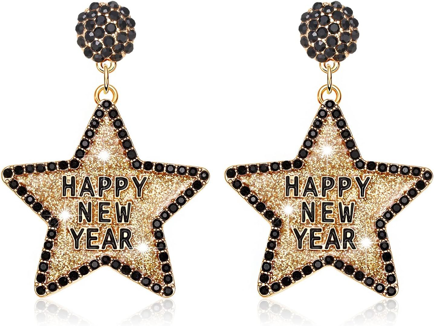 Happy New Year Earring For Women Glitter Rhinestone Star Dangle Earrings Holiday New Year Eve Earrings Festive Party Jewelry Gifts