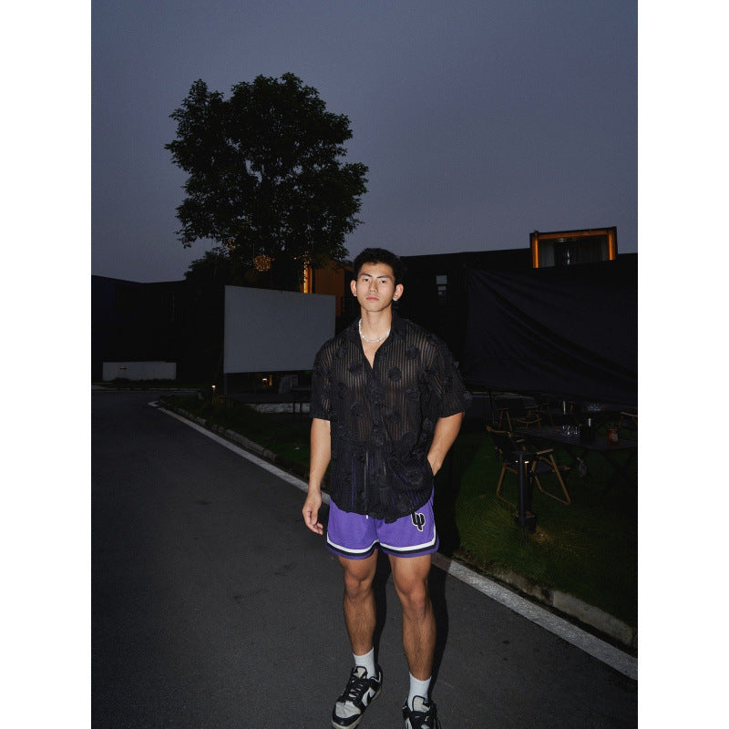 Heavy Industry Three-dimensional Floral Short-sleeved Shirt