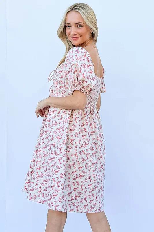 And The Why Lace Up Front Puff Babydoll Dress