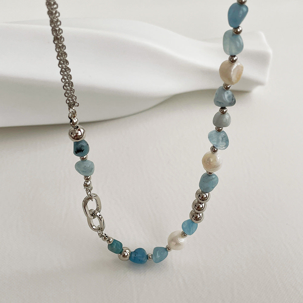Natural Stone Blue Crystal Necklace Baroque Natural Freshwater Pearls