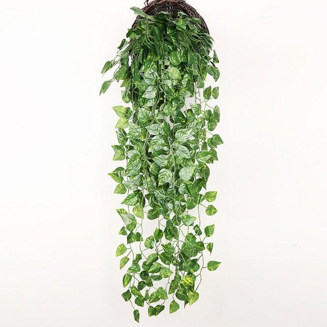 90cm Artificial Green Hanging Ivy Leaves Radish Seaweed Grape Fake Flowers Vine Home Garden Wall Party Decoration Fake Hanging Fake Ivy Vine for Wall House Room Indoor Outdoor Decoration