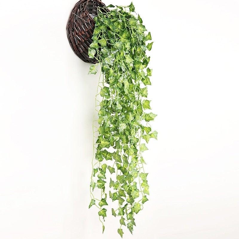 90cm Artificial Green Hanging Ivy Leaves Radish Seaweed Grape Fake Flowers Vine Home Garden Wall Party Decoration Fake Hanging Fake Ivy Vine for Wall House Room Indoor Outdoor Decoration