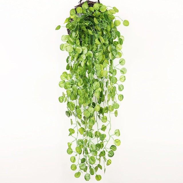 90cm Artificial Green Hanging Ivy Leaves Radish Seaweed Grape Fake Flowers Vine Home Garden Wall Party Decoration Fake Hanging Fake Ivy Vine for Wall House Room Indoor Outdoor Decoration