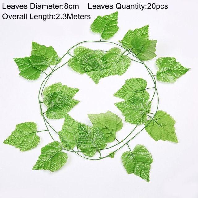90cm Artificial Green Hanging Ivy Leaves Radish Seaweed Grape Fake Flowers Vine Home Garden Wall Party Decoration Fake Hanging Fake Ivy Vine for Wall House Room Indoor Outdoor Decoration