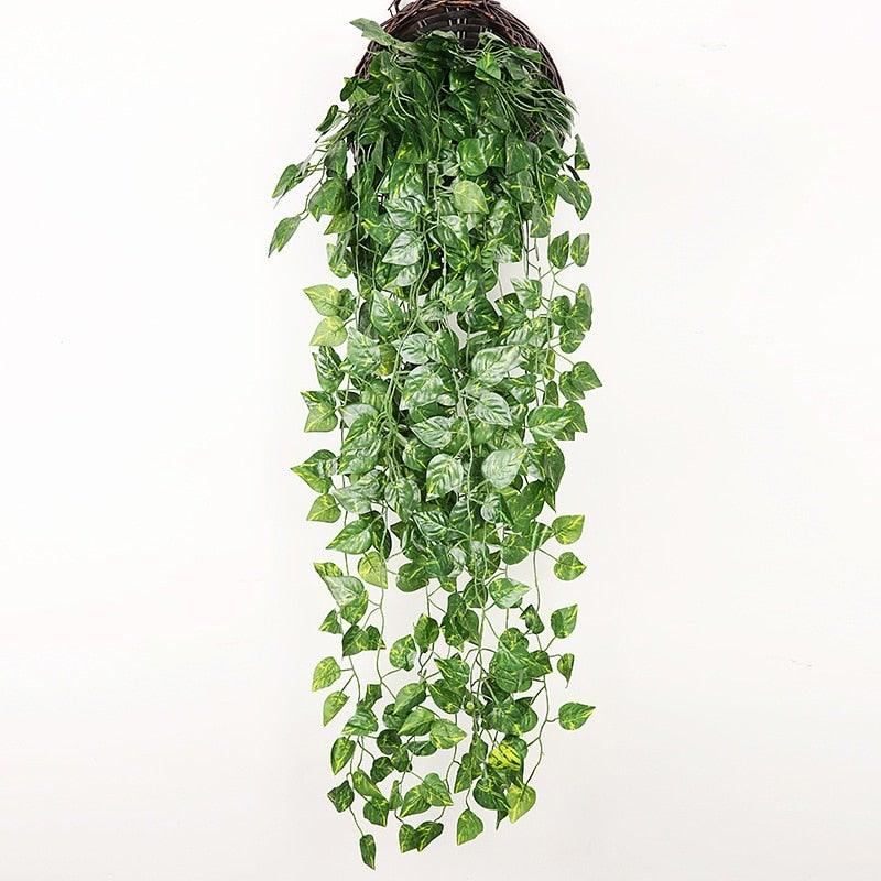 90cm Artificial Green Hanging Ivy Leaves Radish Seaweed Grape Fake Flowers Vine Home Garden Wall Party Decoration Fake Hanging Fake Ivy Vine for Wall House Room Indoor Outdoor Decoration