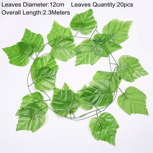 90cm Artificial Green Hanging Ivy Leaves Radish Seaweed Grape Fake Flowers Vine Home Garden Wall Party Decoration Fake Hanging Fake Ivy Vine for Wall House Room Indoor Outdoor Decoration