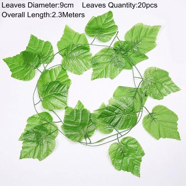 90cm Artificial Green Hanging Ivy Leaves Radish Seaweed Grape Fake Flowers Vine Home Garden Wall Party Decoration Fake Hanging Fake Ivy Vine for Wall House Room Indoor Outdoor Decoration