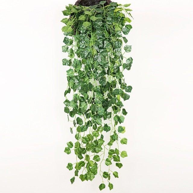 90cm Artificial Green Hanging Ivy Leaves Radish Seaweed Grape Fake Flowers Vine Home Garden Wall Party Decoration Fake Hanging Fake Ivy Vine for Wall House Room Indoor Outdoor Decoration