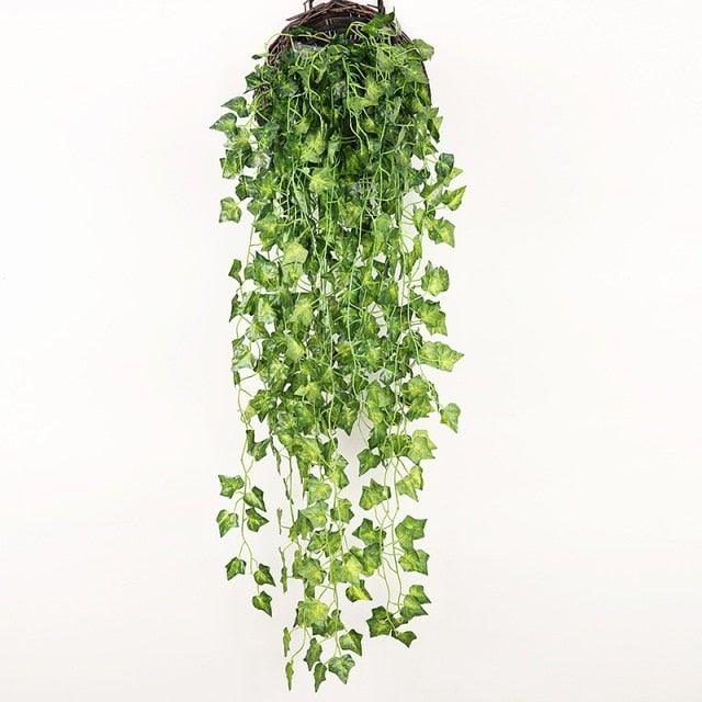 90cm Artificial Green Hanging Ivy Leaves Radish Seaweed Grape Fake Flowers Vine Home Garden Wall Party Decoration Fake Hanging Fake Ivy Vine for Wall House Room Indoor Outdoor Decoration