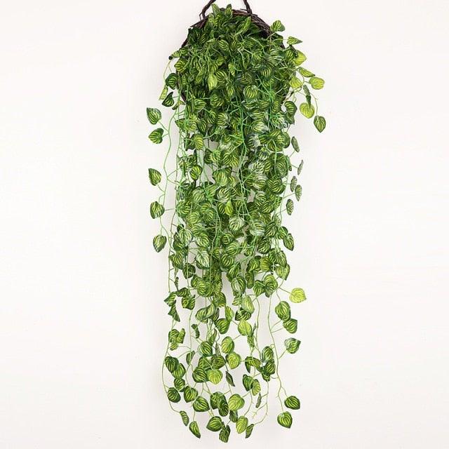 90cm Artificial Green Hanging Ivy Leaves Radish Seaweed Grape Fake Flowers Vine Home Garden Wall Party Decoration Fake Hanging Fake Ivy Vine for Wall House Room Indoor Outdoor Decoration