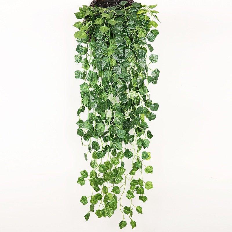 90cm Artificial Green Hanging Ivy Leaves Radish Seaweed Grape Fake Flowers Vine Home Garden Wall Party Decoration Fake Hanging Fake Ivy Vine for Wall House Room Indoor Outdoor Decoration