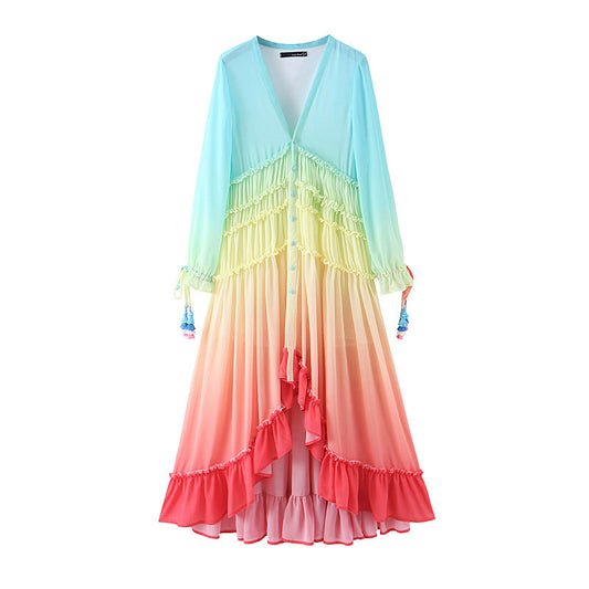 Color fringed holiday dress