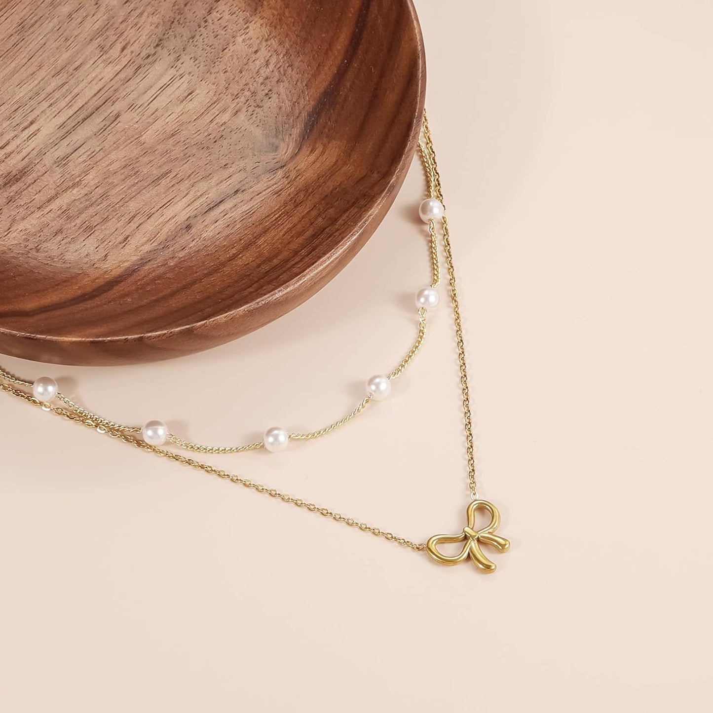 Simple Pearl Double Layer Choker Fashion Gold Color Necklaces Chain Small Bow Pendant Necklace Jewelry Gifts For Women Fashion Jewelry Valentine's Day Gifts