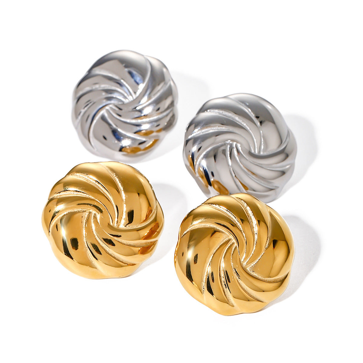 18K Gold Stainless Steel Round Thread Earrings