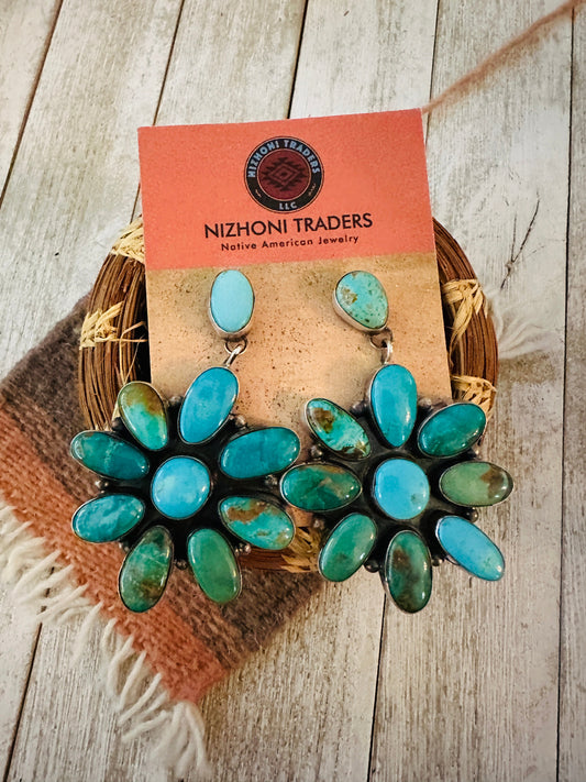 Handcrafted Turquoise & Sterling Silver Cluster Earrings by Sheila Becenti