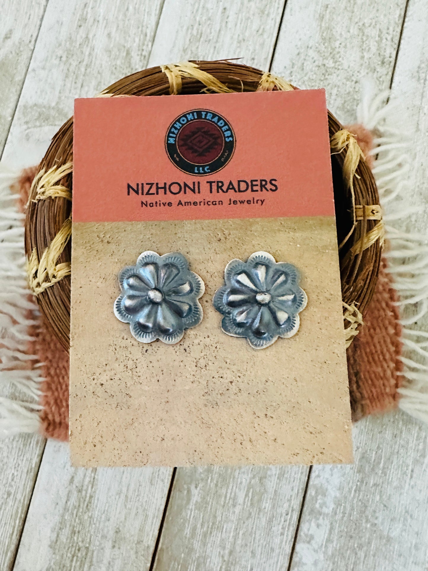 Handcrafted Sterling Silver Concho Stud Earrings
