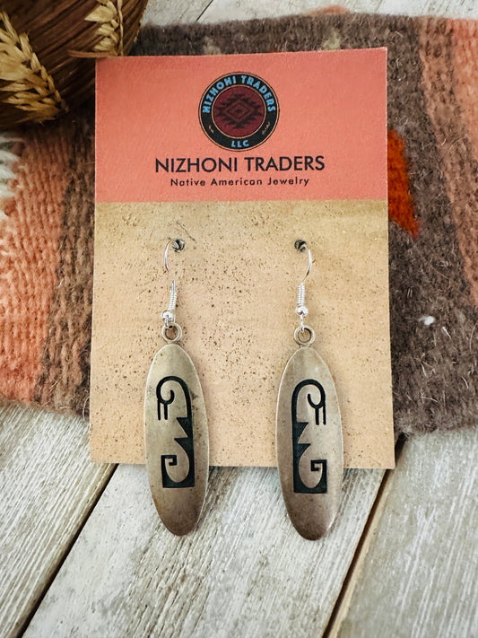 Old Pawn Hopi Overlaid Sterling Silver Dangle Earrings