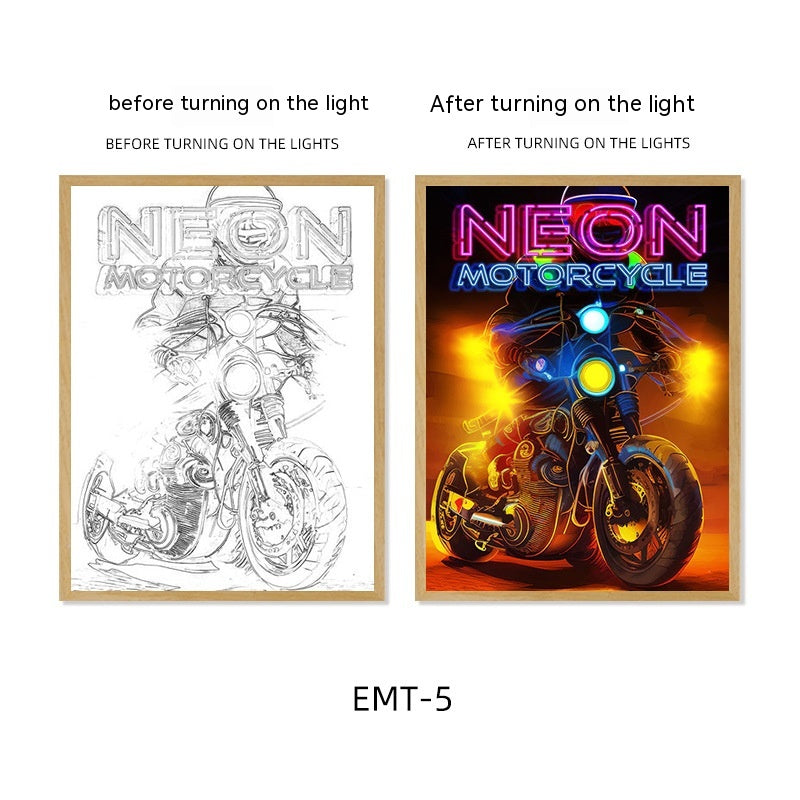 Motorcycle Motor Bike Luminous Paint Bedroom Bedside Hotel Decoration Painting