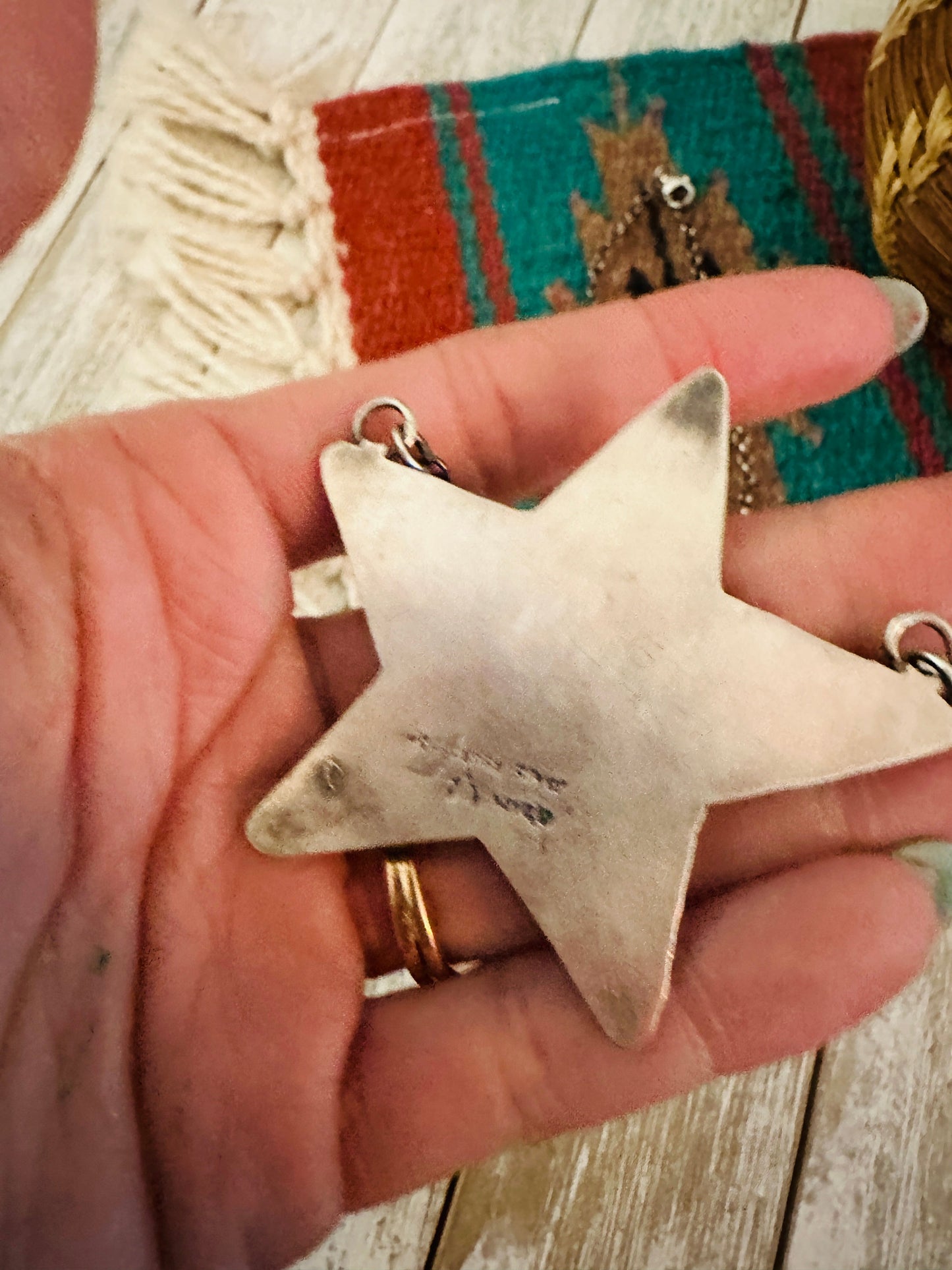 Navajo Sterling Silver, Royston Turquoise & CZ Star Necklace by Jacqueline Silver