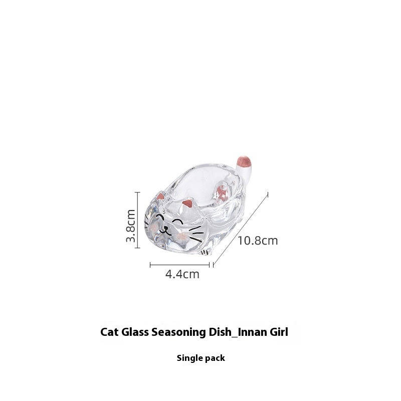 Cat Crystal Glass Seasoning Saucer Dish