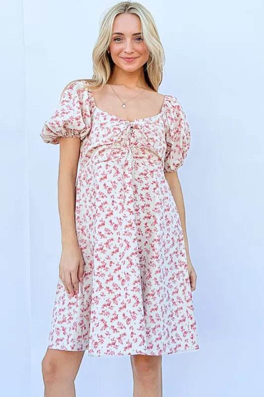 And The Why Lace Up Front Puff Babydoll Dress