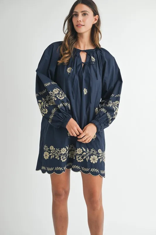 Embroidered Long Sleeve Peasant Mini Dress For Women – Embroidered Mini Dress, Long Sleeve Peasant Dress, Bohemian Dress, Casual Peasant Dress, Timeless Elegance Dress