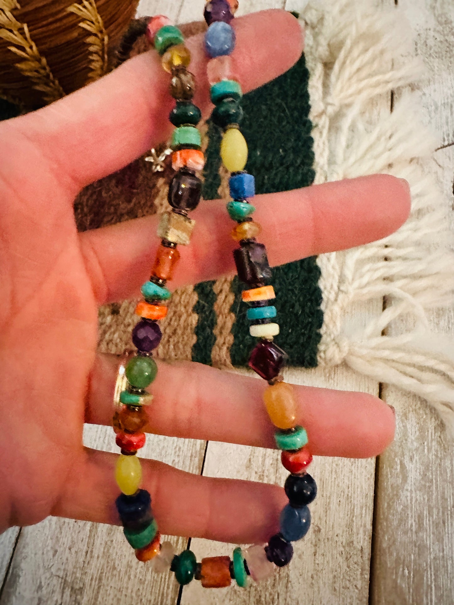 Handcrafted Multi Stone & Sterling Silver Beaded 18” Necklace