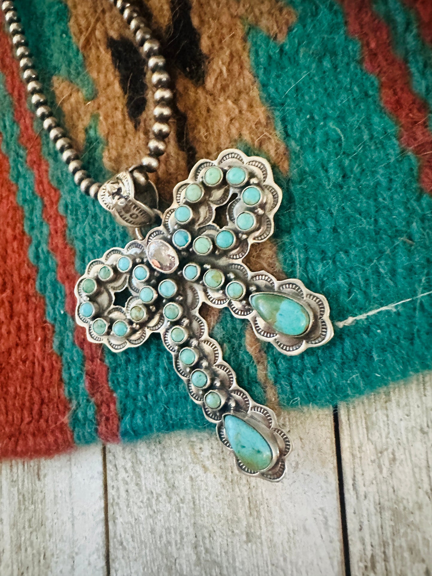 ** Christmas Collection ** Handmade Sterling Silver, Turquoise & CZ Bow Pendant Signed Nizhoni
