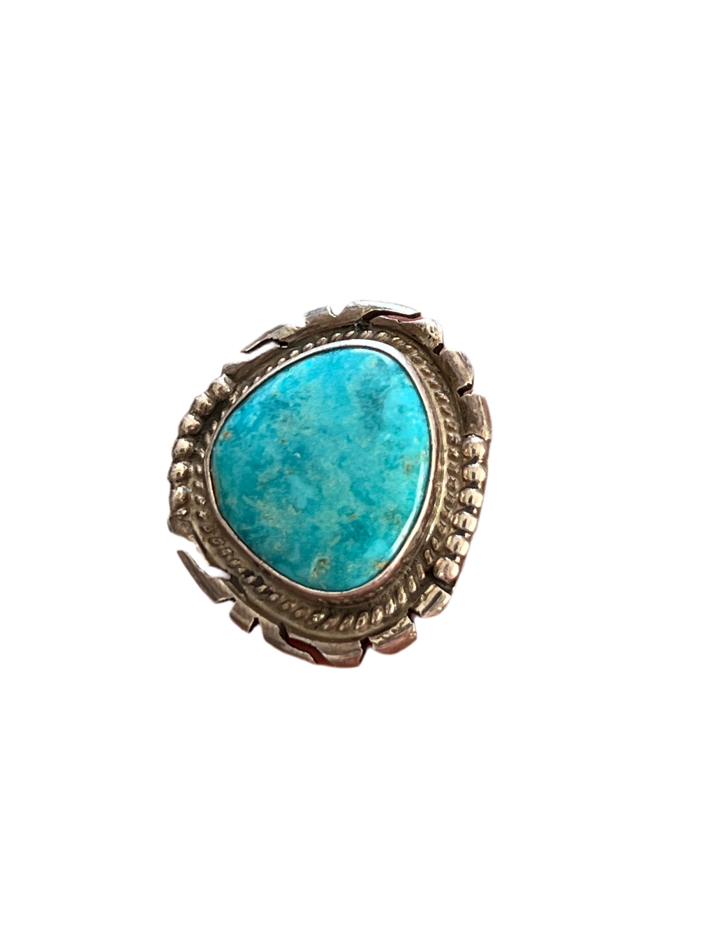 Handcrafted Sterling Silver and Sonoran Turquoise Saw Cut Ring by Peggy Skeets