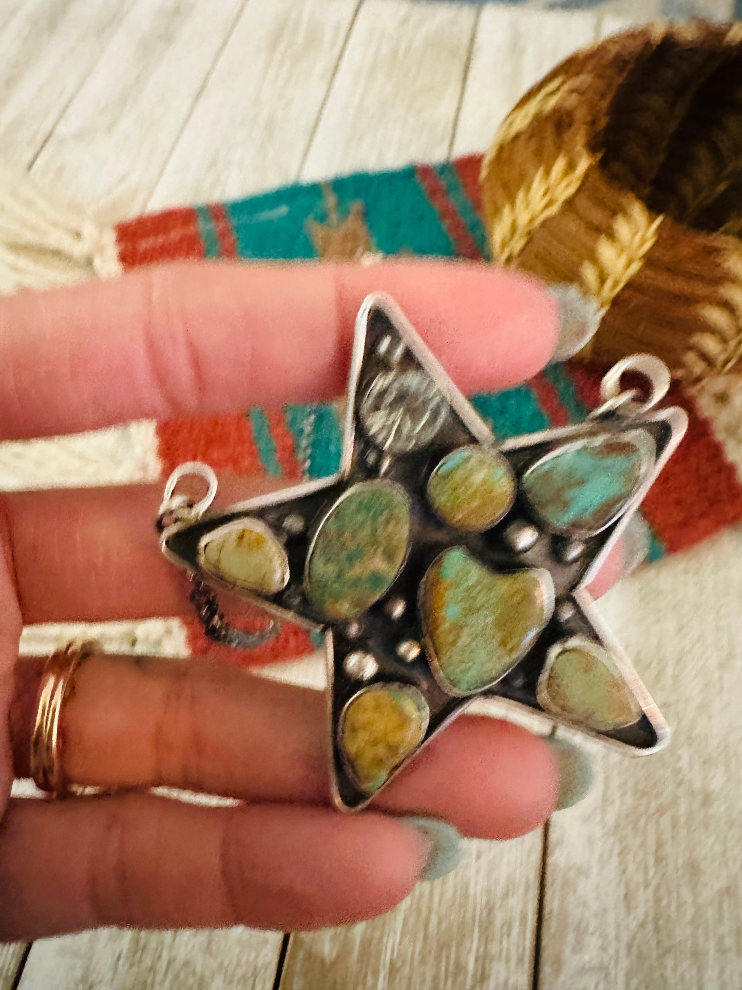 Navajo Sterling Silver, Royston Turquoise & CZ Star Necklace by Jacqueline Silver