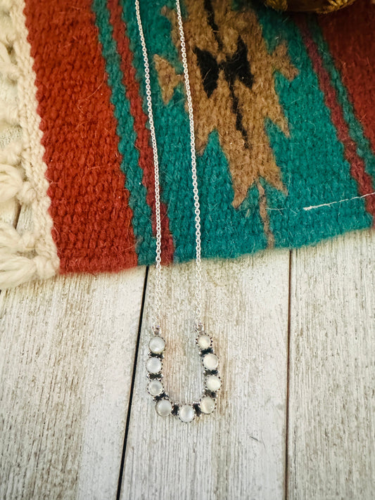 ** Christmas Collection ** Handmade Sterling Silver & Mother of Pearl Necklace Signed Nizhoni