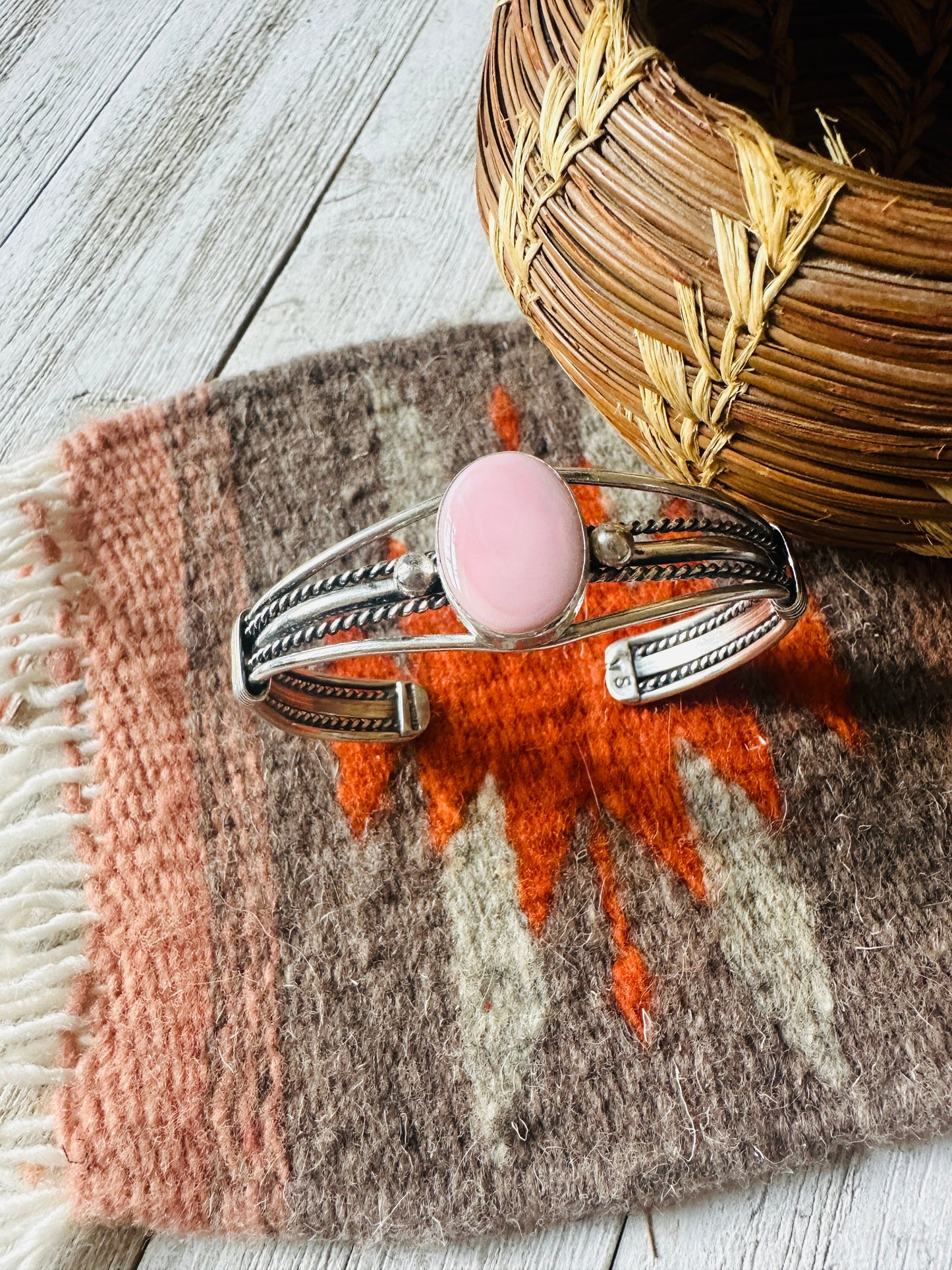 Handcrafted Queen Pink Conch Shell & Sterling Silver Cuff Bracelet
