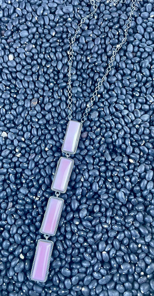 Handcrafted Queen Pink Conch Shell And Sterling Silver Drop Necklace Signed