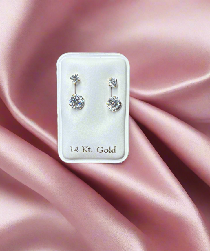 14K Solid Gold Curb Stud Earrings – Telephone Style, Screw Back | Aretes de oro sólido 14K