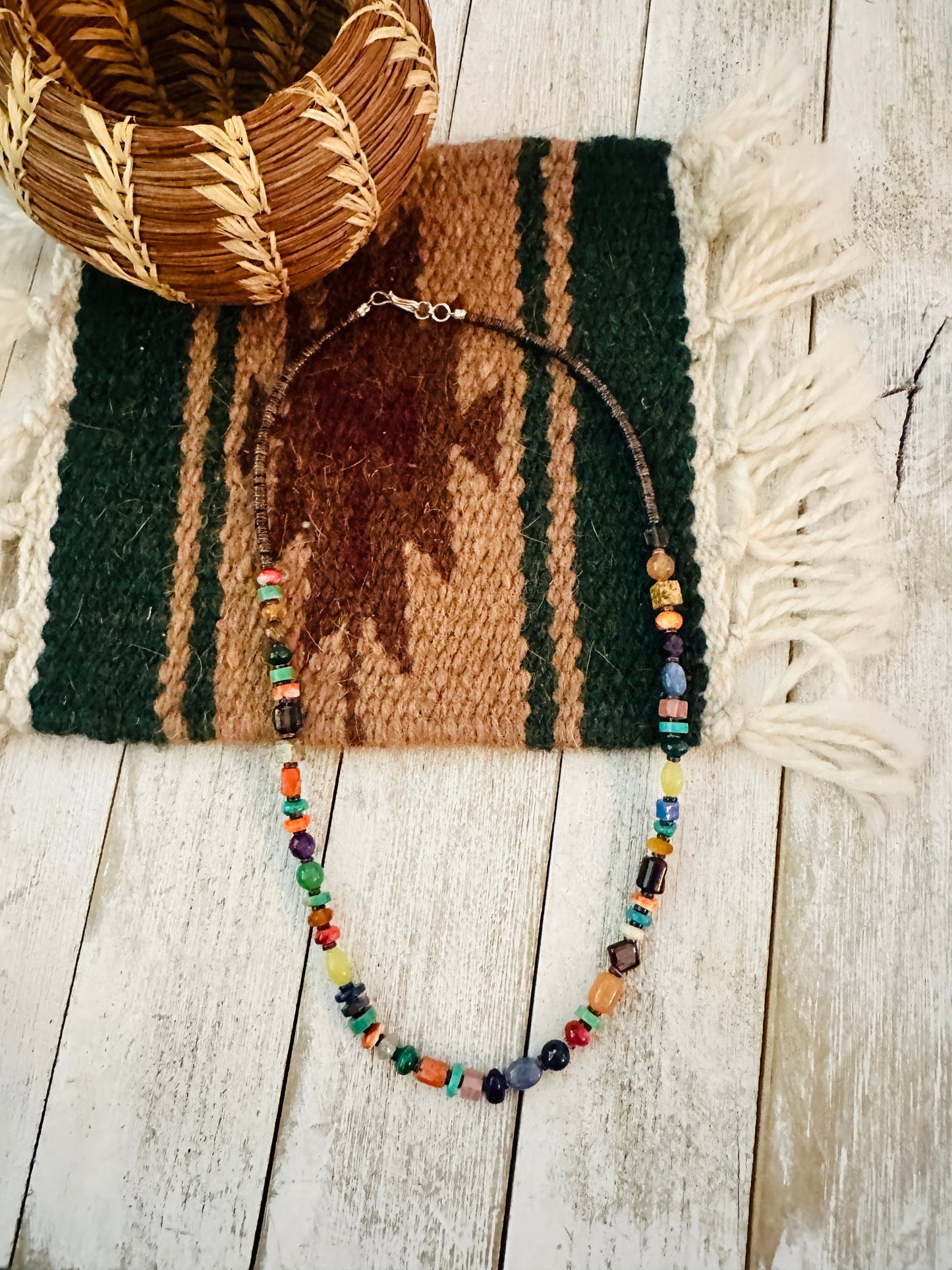 Handcrafted Multi Stone & Sterling Silver Beaded 18” Necklace