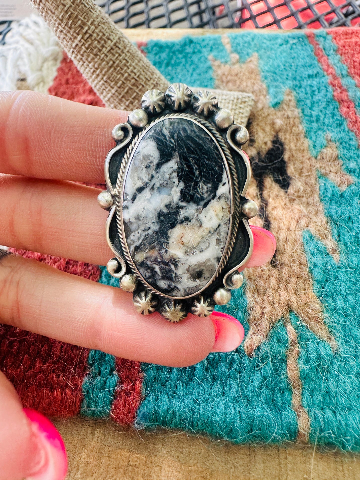 Handcrafted Sterling Silver And White Buffalo Adjustable Ring