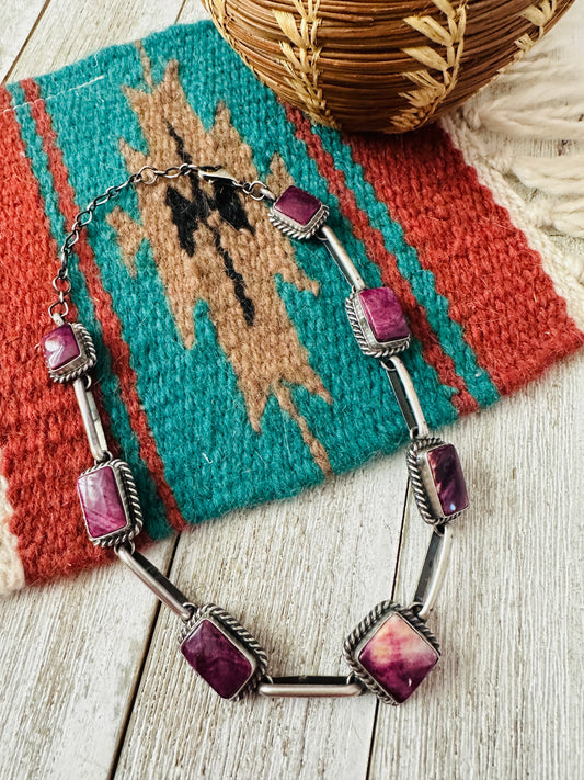 Handcrafted Sterling Silver & Purple Spiny Necklace