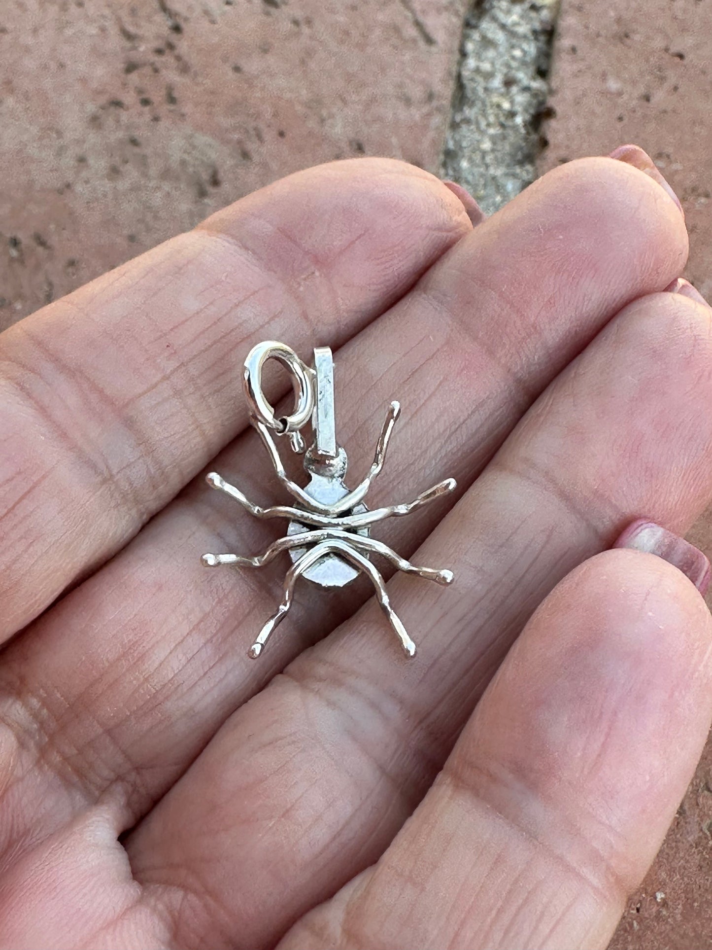 Handcrafted Crafted Sterling Silver and Turquoise Spider Charm