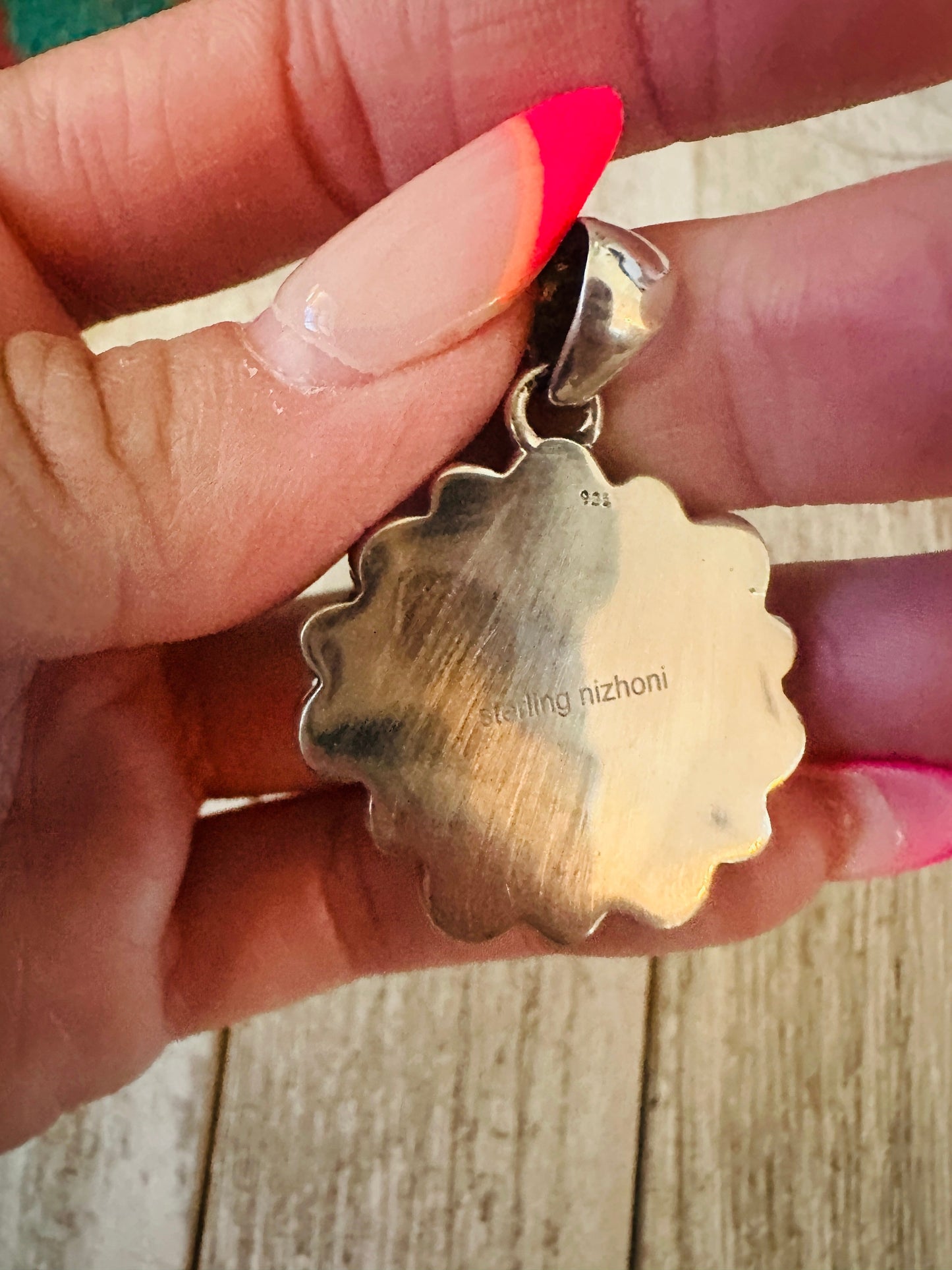 ** Christmas Collection ** Handmade Sterling Silver & Mother of Pearl Pendant Signed Nizhoni