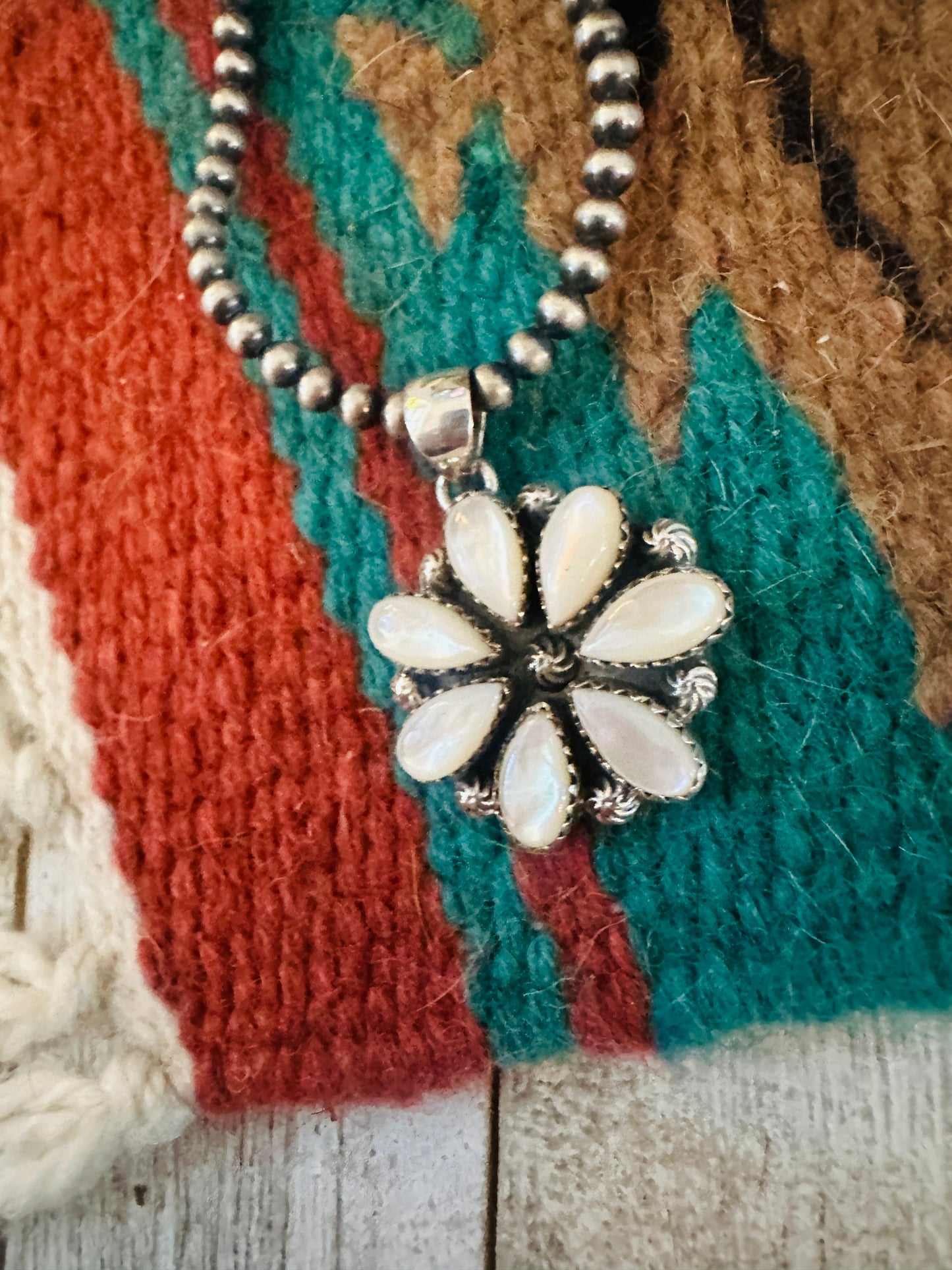 ** Christmas Collection ** Handmade Sterling Silver & Mother of Pearl Pendant Signed Nizhoni