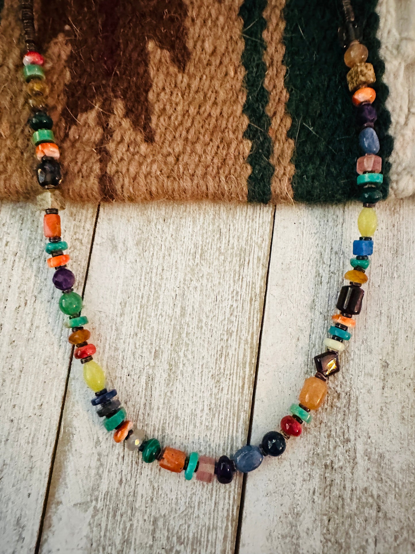 Handcrafted Multi Stone & Sterling Silver Beaded 18” Necklace