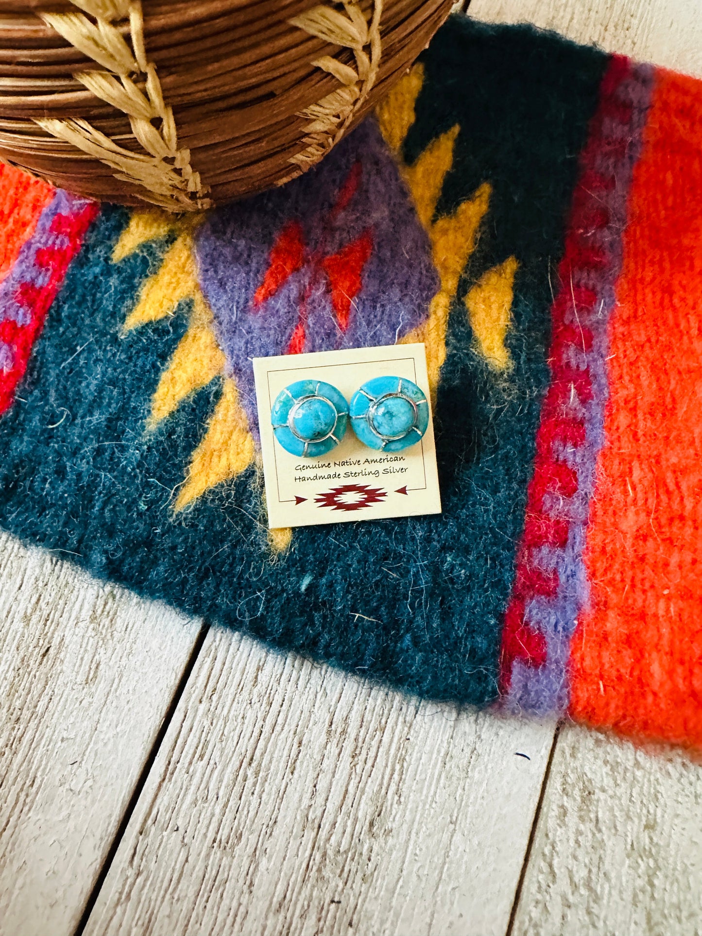 Handcrafted Sterling Silver & Turquoise Inlay Stud Earrings